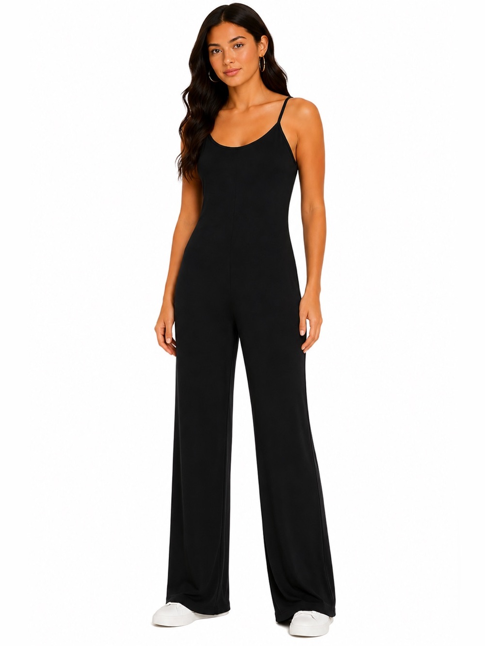 Sunzel Black Wide Leg Jumpsuit Sleeveless Adjustable Strap Size L